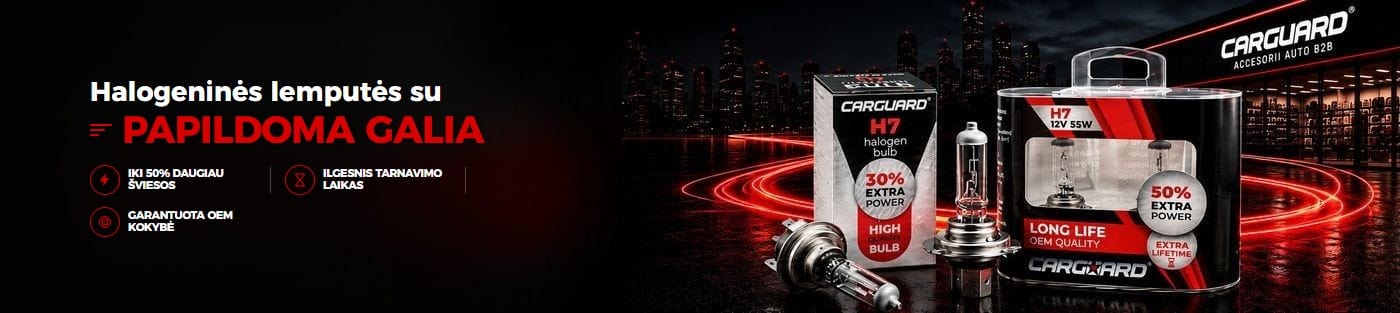 CARGUARD H7 halogeninės lemputės su papildoma galia